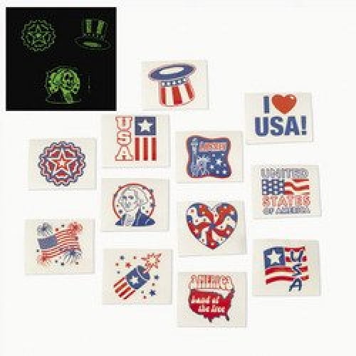 Apparel Accessories for Fourth of July Glitter Patriotic Tattoos 6dz Temporary Tattoos Fourth of July 72 Pieces Fun Express Glitter Tattoos 
