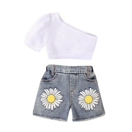 

KI-8jcuD Toddler Girl Outfits 3T Kids Child Baby Girls Summer Set Short Sleeve Ribbed Vest Tops Flower Print Denim Shorts Pants Outfits Set Little Girls Clothes Size 7-8 Receiving Blanket And Headba