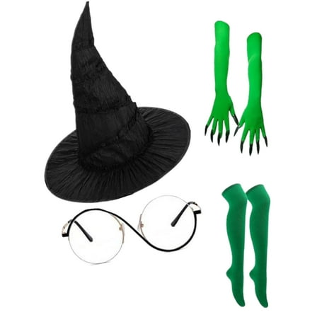 Witch Costume Accessories Halloween Costume Accessories with Hat, Glasses (4 Piece Set)