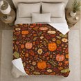 thumbnail image 5 of Embroidered Style Pumpkin Floral Flannel Blanket with Brown Autumn Leaves, Daisies, Red Berries, Cozy Throw for Office and Sunroom, Home Decor Gift for Fall Lovers, 5 of 9