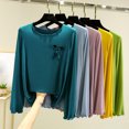 thumbnail image 4 of Soft Cotton T-Shirts for Women Spring Fall Base Tee Shirt Crew Neck Top Solid Color Casual Lightweight Tshirts (XL, Blue), 4 of 4