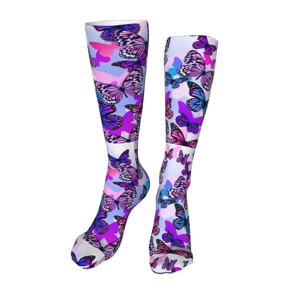 Rocae Flying Butterflies Novelty Casual compression Socks For Women Men Contrast Color Stockings