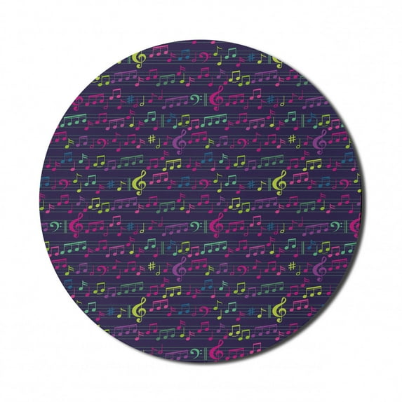 Music Mouse Pad for Computers, Rhythmic Treble Chef and Musical Notes on Lead Sheet Crotchet Art Senses, Round Non-Slip Thick Rubber Modern Mousepad, 8" Round, Quartz and Multicolor, by Ambesonne
