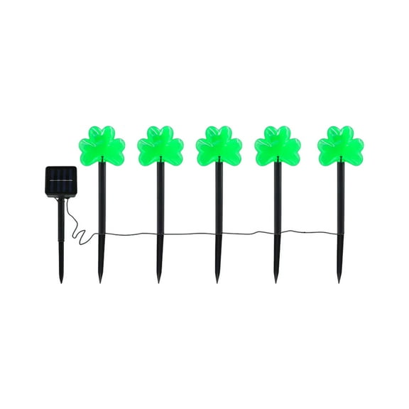 Green 5 Pack St Patricks Day Solar Lights Green Plastic Trefoil Shamrock Shape 13.39 Inches Tall Outdoor Garden Patio Decoration With Ground Stakes