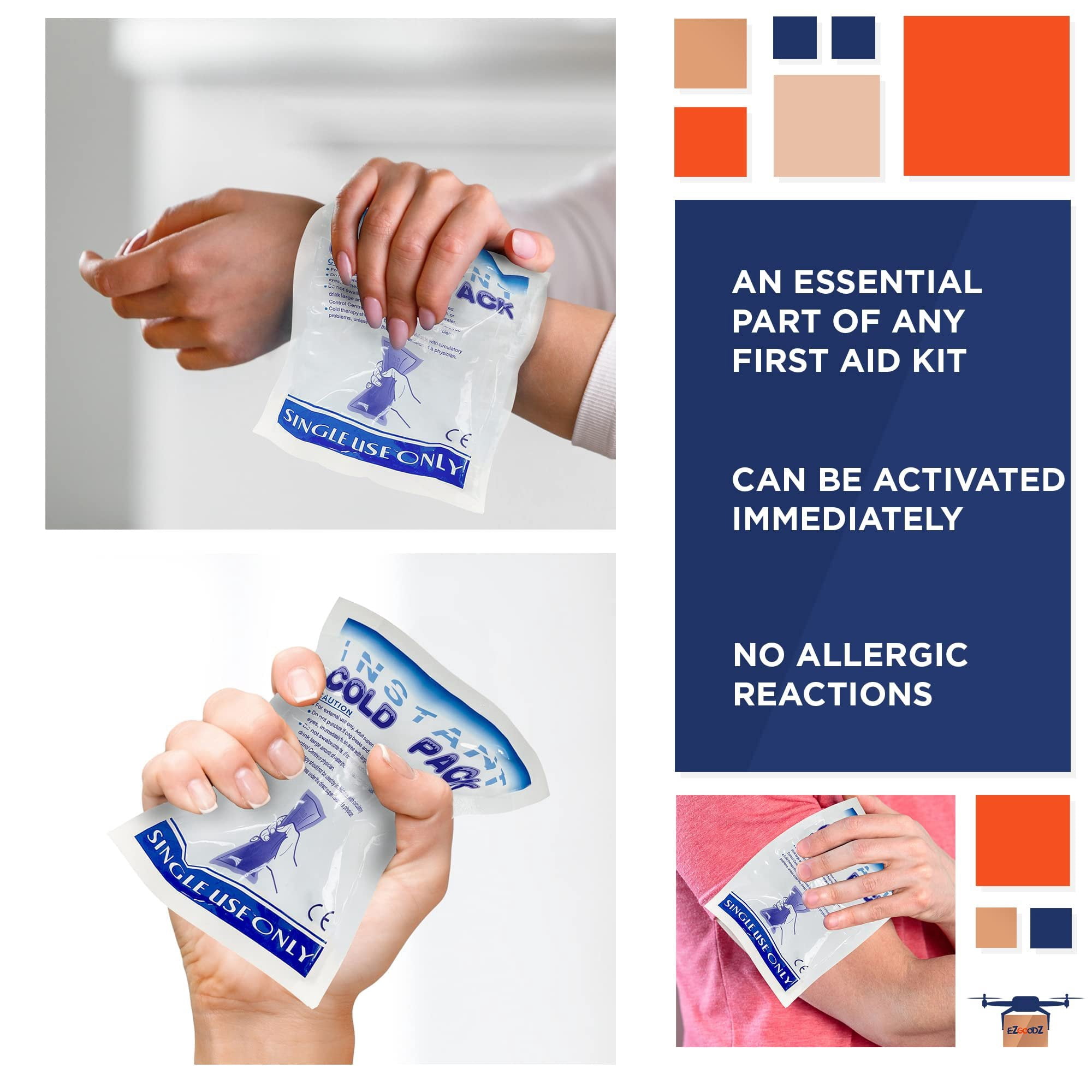 Instant Cold Pack 6 x 8 Inch. Pack of 10 First Aid Instant Cold Packs for Injuries, Spasms, Burn. Single Use Instant Cold Compress First Aid. Portable Instant Ice Packs for Injuries Disposable