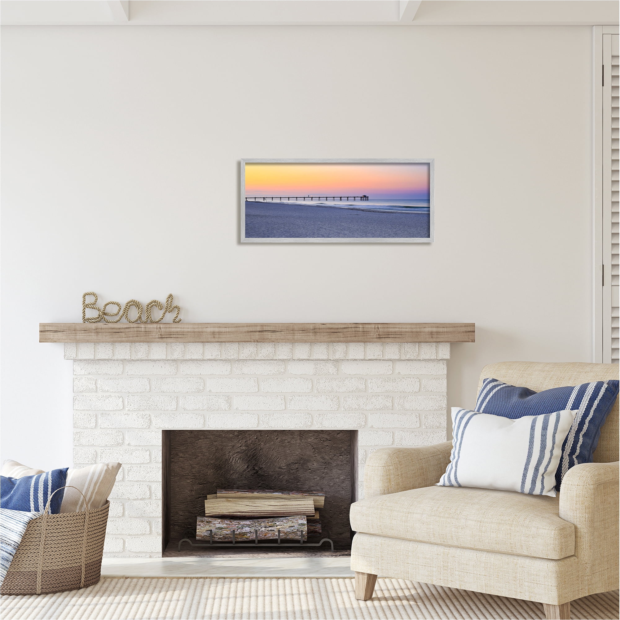 Stupell Industries Sunrise Beach Shore Landscape Photography Gray Framed Art Print Wall Art, 30 x 13