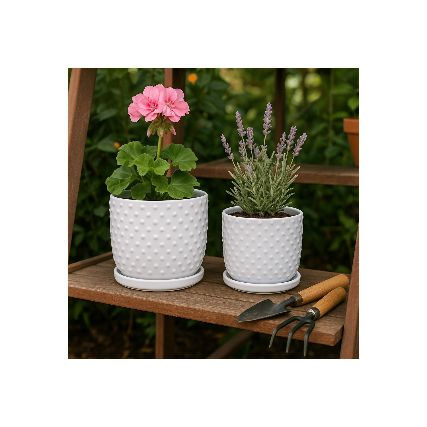 Decorative Ceramic Flower Pots Planters with Saucer - Stylish Modern Indoor and Outdoor Plant Pots for Home Decor - Pots for Plants for Living Room, Patio Plant Stand - Set of 2, 8", 6", White