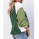 thumbnail image 3 of Sudadera de forro polar difuso con cuello redondo para mujer, informal, de moda, manga larga abombada, color block, Tops, verde, XL, 3 of 6