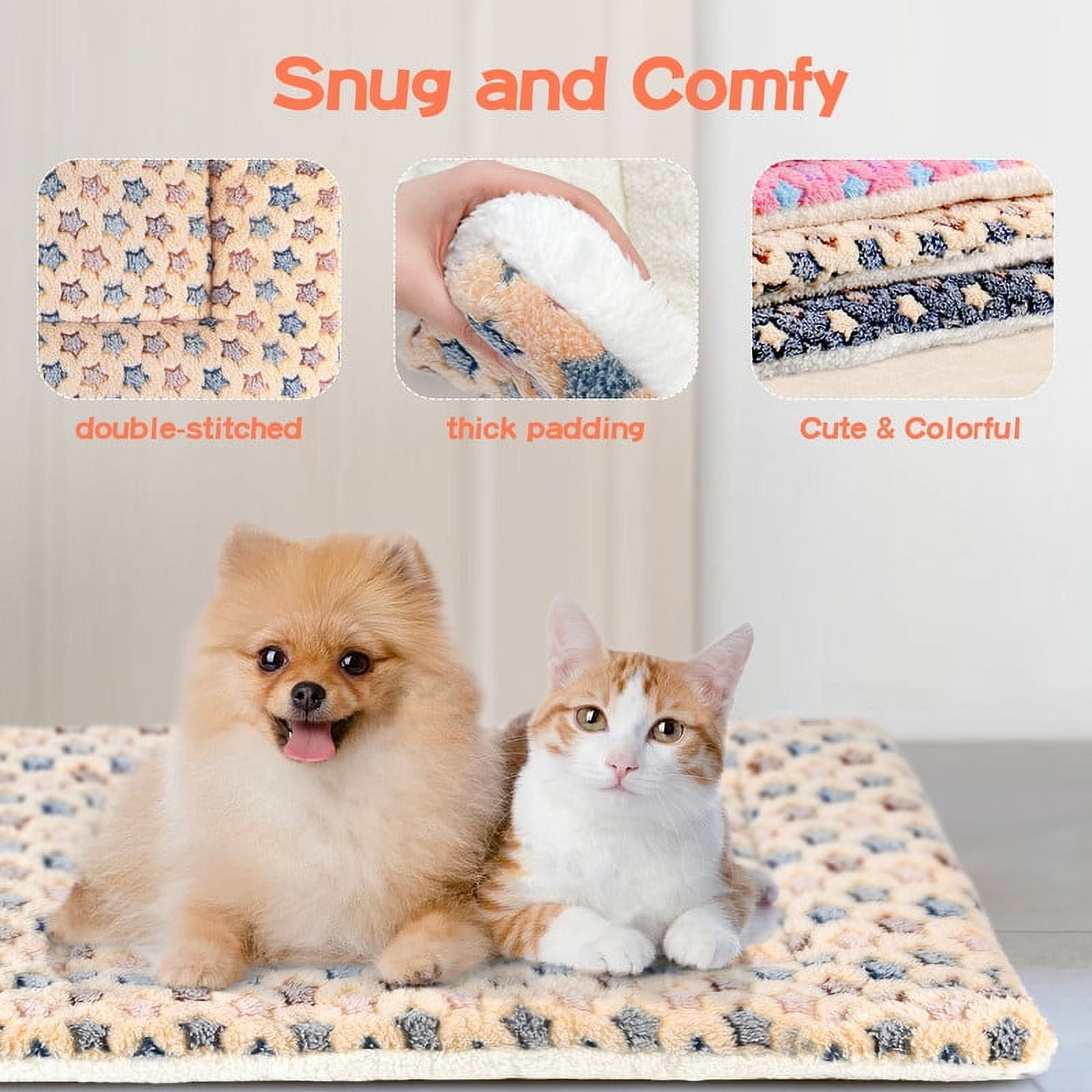 Dog Crate Mats with Cute Star Pattern Washable Pet Bed for Large Dogs Cozy Reversible Dog Crate Bed, Brown, 41*28