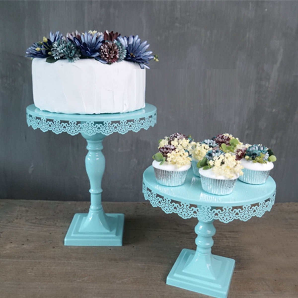 Square Cake Stand w/Crystals Wedding Party Metal Cupcake Dessert Display Plate 