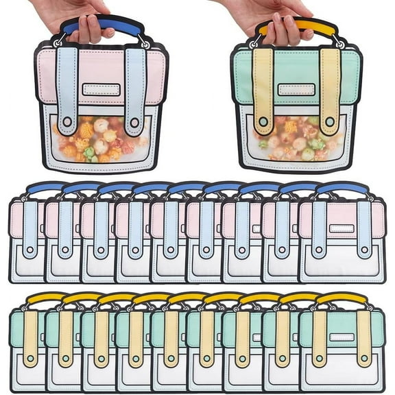 20Pcs 7.09x.27in Back Pack Goodie Bags Cartoon Party Favor Bag Plastic Cute Backpack Shape Small Ziplock Seal Reusable Gift with Top Handle