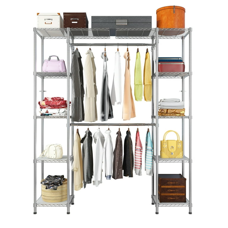 Freestanding Closet Organizer, Garment Rack with 2 Drawers & ShelvesGray