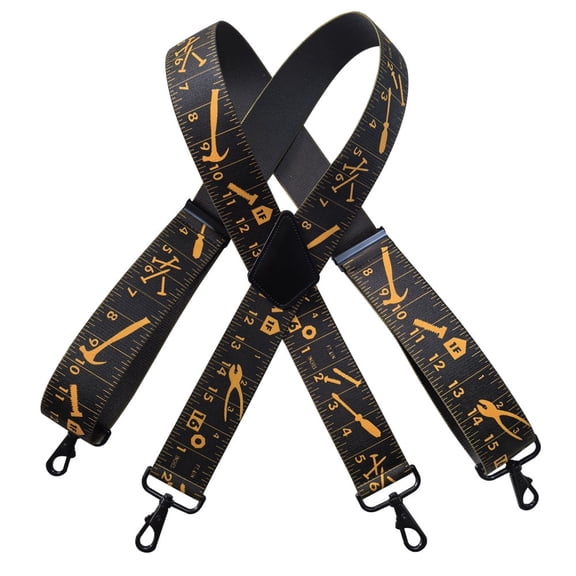 Mens Tape Measure Suspenders with Hooks 2 Inch Wide Heavy-Duty Adjustable X Shape Suspenders for Men Full Elastic Braces for Jeans