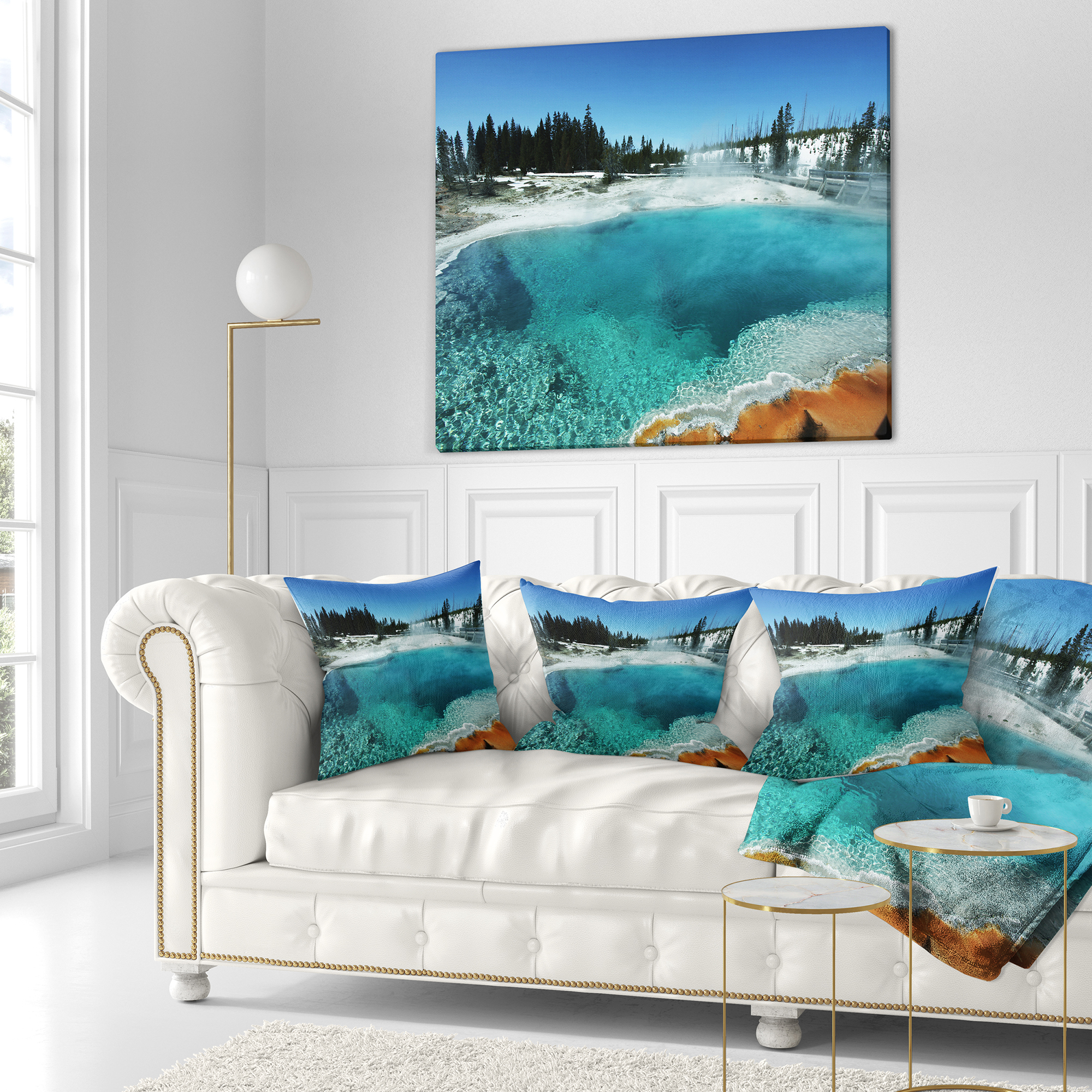 Designart Fantastic Blue Yellowstone Lake - Landscape Wall Throw Pillow - 16x16