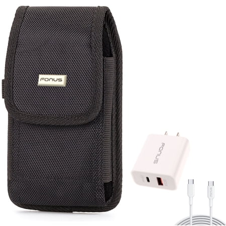 36W PD Home Charger & Case Belt Clip for Samsung Galaxy S24 Ultra/Plus - Fast Type-C 6ft Long Cable USB-C Power Cord, Rugged Holster Canvas Cover for Galaxy S24 Ultra/Plus