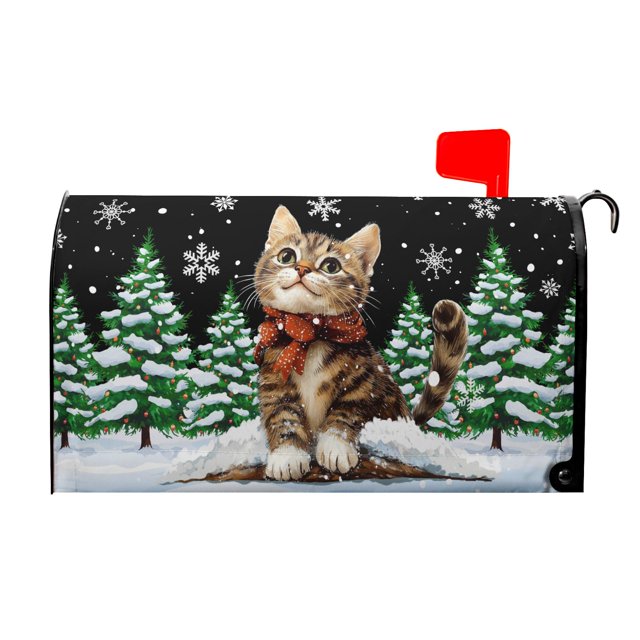 Funda de buzón Harooni, grande, 65 x 53 cm, magnética, diseño de gato navideño