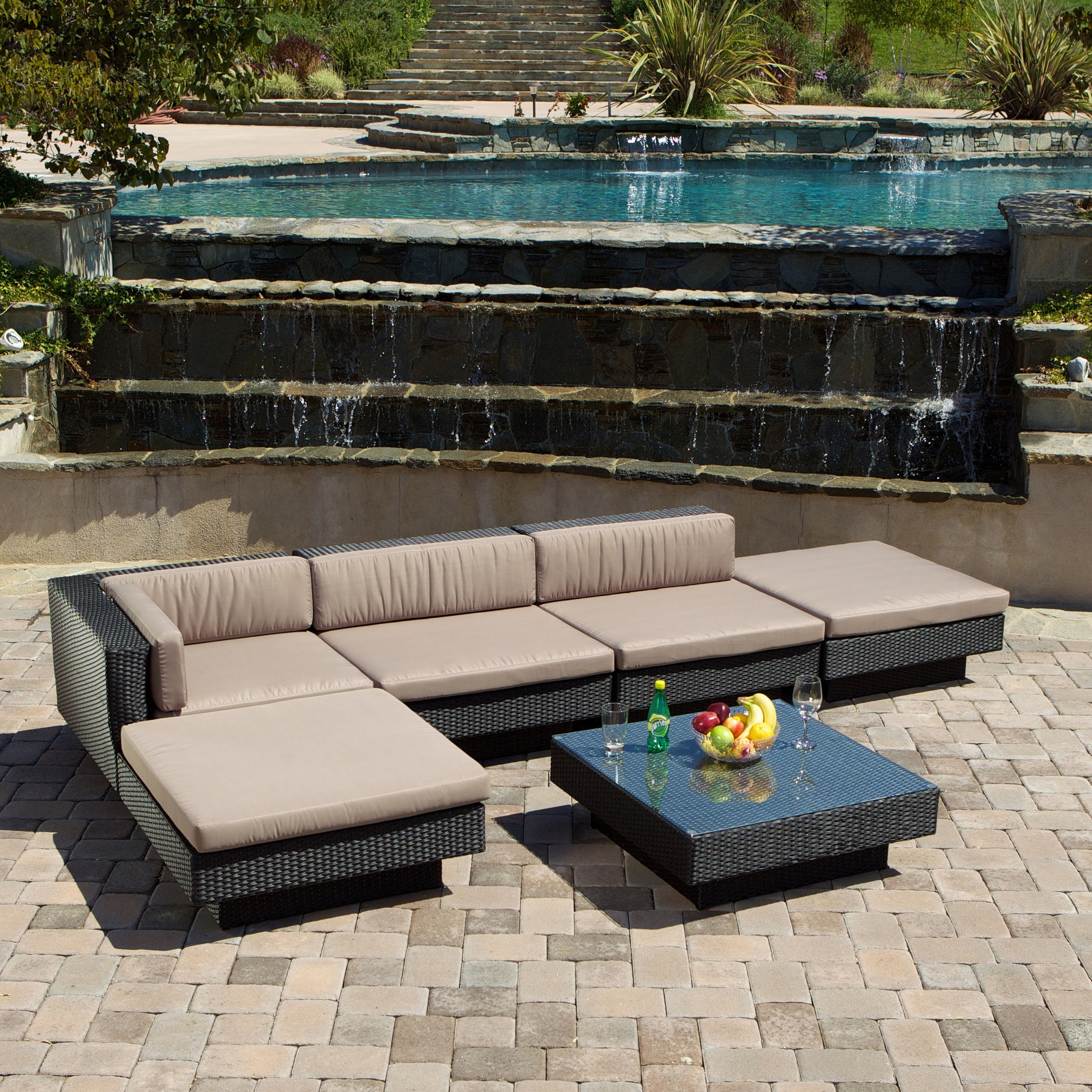 Santorini Outdoor Black All Weather Wicker Sofa Sectional Set