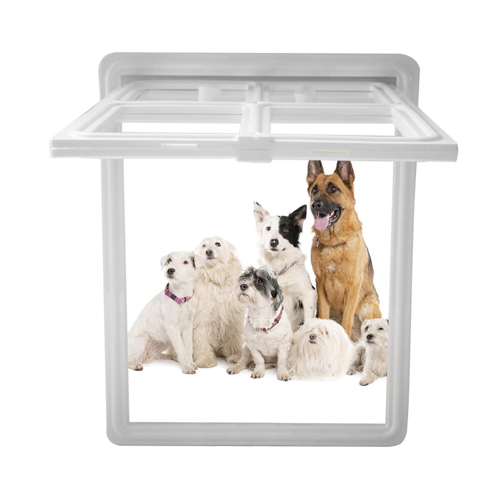 BIMZUC Plastic Pet Dog Puppy Cat Door Magnetic Locking Safe Flap for Screen Window Gate, Large White, 18.11 inches / 46 cm, Easy Installation, Perfect Home Protection Pet Accessory