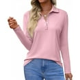 thumbnail image 2 of Polo Shirts For Women Business Casual Fall Long Sleeve Lapel Collar Golf Tops Button Down Blouses Plus Size,Pink Xl, 2 of 5