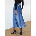 thumbnail image 2 of Blue Satin High Waist A-Line Midi Skirt Women Elegant Flare Skirt, 2 of 5