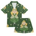 thumbnail image 2 of Ttyddzy Pajama Sets for Boys&Girls, Soft Silky Satin Button-Up Pjs with Shorts for Spring/Summer, Green Girl XXL, 2 of 8