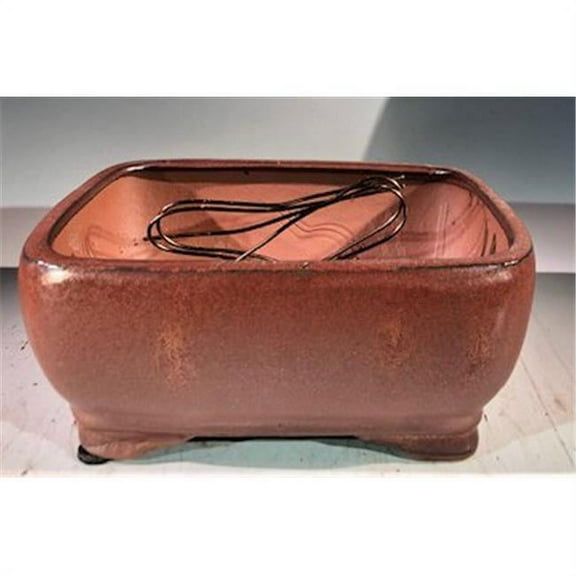 Bonsai Boy L69a 8.5 x 6.5 x 3.5 in. Rectangle Ceramic Bonsai Pot, Aztec Orange
