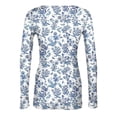 thumbnail image 6 of CIENVNSTG Tops for Women Long Sleeve Crewneck Ribbed Knit Going Out Tops Trendy Slim Fit Outfits Retro Floral Stretch Basic Tees Light Blue XXL, 6 of 7