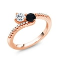 thumbnail image 2 of Gem Stone King 18K Rose Gold Plated Silver White Topaz and Black Onyx Bypass Ring for Women (0.79 Cttw, Gemstone November Birthstone, Round 4MM, Size 6), 2 of 4