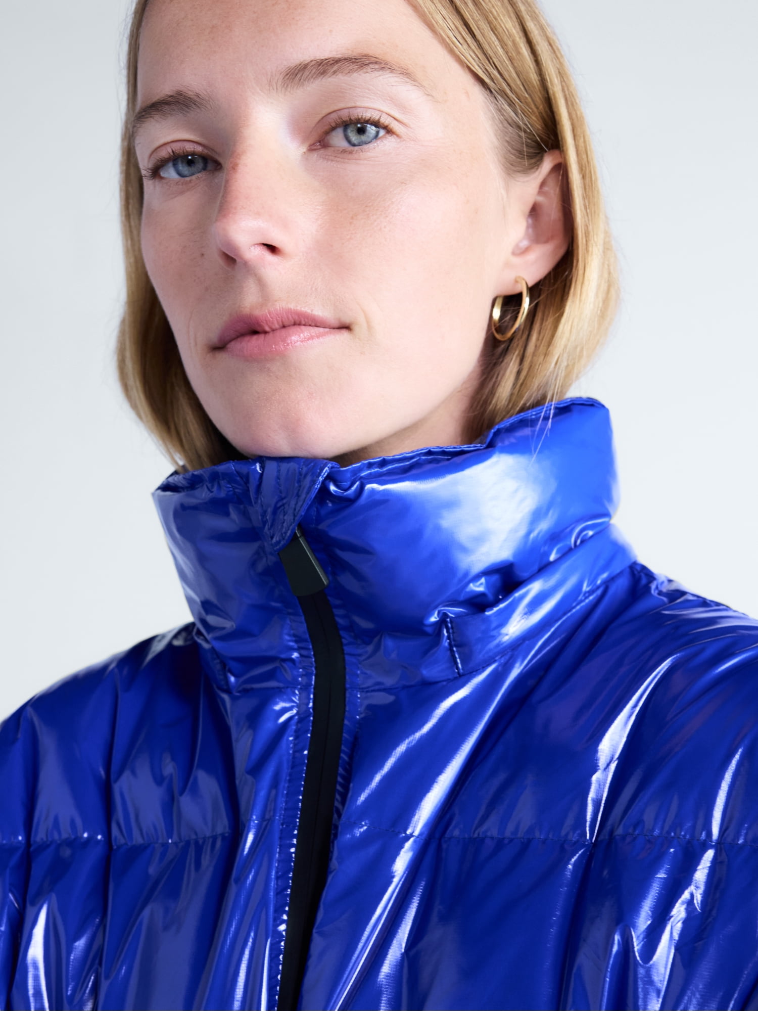 Free Assembly Women's High Gloss Puffer Parka Jacket with Hood, Sizes XXS-XXL