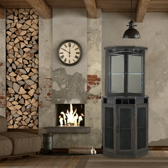 Home Source Grey Corner Bar Unit Glass