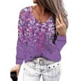 thumbnail image 1 of VSNOW Women Long Sleeve V Neck Tops Casual Floral Print Loose T Shirt Blouse, 1 of 5