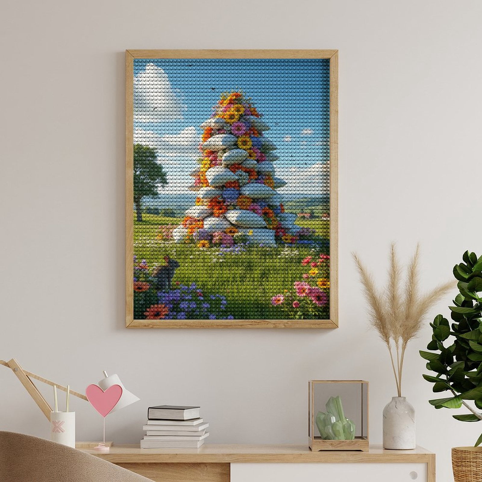 Diamond Art Kits for Adults, Floral Pillows Meadow Landscape Rabbits 5D Diamond Painting Kits for Adults Beginners, DIY Full Drill Diamond Painting, Gem Art and Crafts 12x16