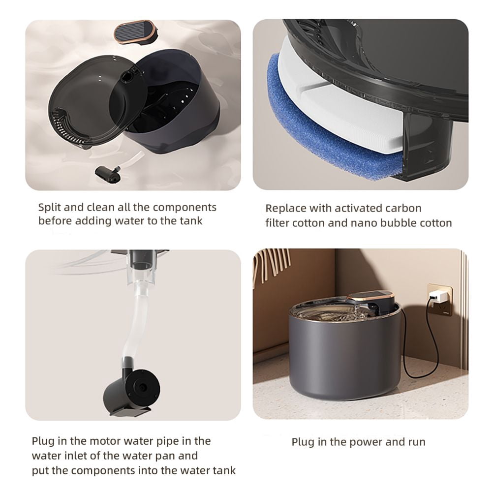 Dog Cat Water Fountain, 101oz/3L Ultra-Quiet Automatic Dog Water Bowl Dispenser, Built-In Activated Carbon Filter Pet Water Fountain, Automatic Cat Water Dispenser for Cats, Dogs, Other Pets