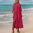 thumbnail image 5 of Qingpeng Womens Beach Cover Ups Button Down Swim Cover Up Long Sleeve Holiday Beachwear, 5 of 9
