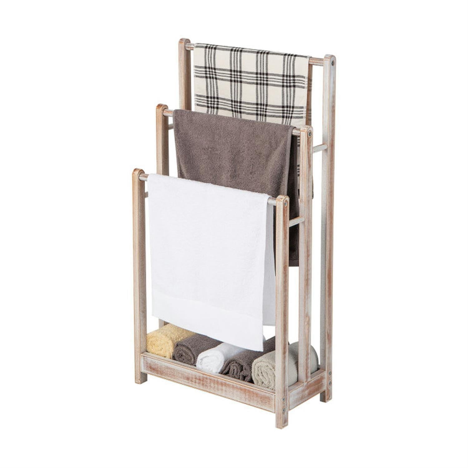 Demi Bonn Free Standing Towel Rack for Bathroom, 3-Bar Blanket Rack with Bottom Storage Shelf, Blanket Holder, Drying and Display Rack, Beige