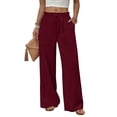thumbnail image 2 of Dwellite Wide Leg Pants for Women Flowy Palazzo Drawstring Elastic Waist Trousers with Pockets Summer Beach Vacation Wine M, 2 of 4