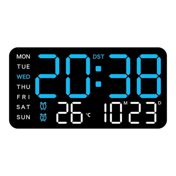 Reloj despertador digital con brillo ajustable de 12/24 horas y pantalla LED de tiempo eléctrico Luz azul