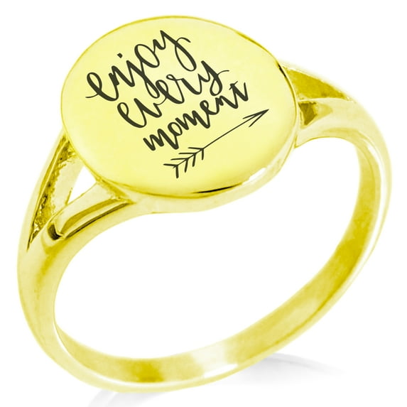 Stainless Steel Enjoy Every Moment Minimalist Oval Top Polished Statement Ring