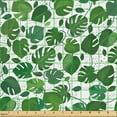 thumbnail image 2 of Ambesonne Monstera Fabric by the Yard Upholstery, Green Rainforest Leaves, 3 Yards, Dark Green White, 2 of 5