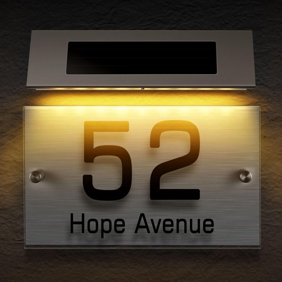 LED Solar Wall Lamps Solar Address LED House Number Light Stainless Steel Address Sign Doorplate Lamp Address Lighted Up Outdoor Plaque for Home