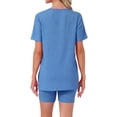 thumbnail image 3 of INSPIRE CHIC Women's Pajama Set Split Short Sleeve Jersey Knit Tops with Fitted Tight Shorts Sleepwear Nightwear Lounge Set S Blue, 3 of 6