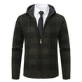 thumbnail image 3 of Mens Plaid Shirts Jacket Solid Color Zipper Pockets Long Sleeve Hooded Plaid Flannel Coat, 3 of 5