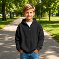 thumbnail image 5 of Hoodies for Boys Quarter Zip Waffle Knit Pullover Hooded Sweatshirt Tops Fall Winter Casual Sweatshirts Back to School Clothes 3-14 Years, 5 of 6