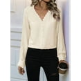 thumbnail image 4 of Womens Button Down Shirts Lace Cuff Long Sleeve Chiffon Dressy Tops Band Collar Fall Business Casual Blouses  M, 4 of 7