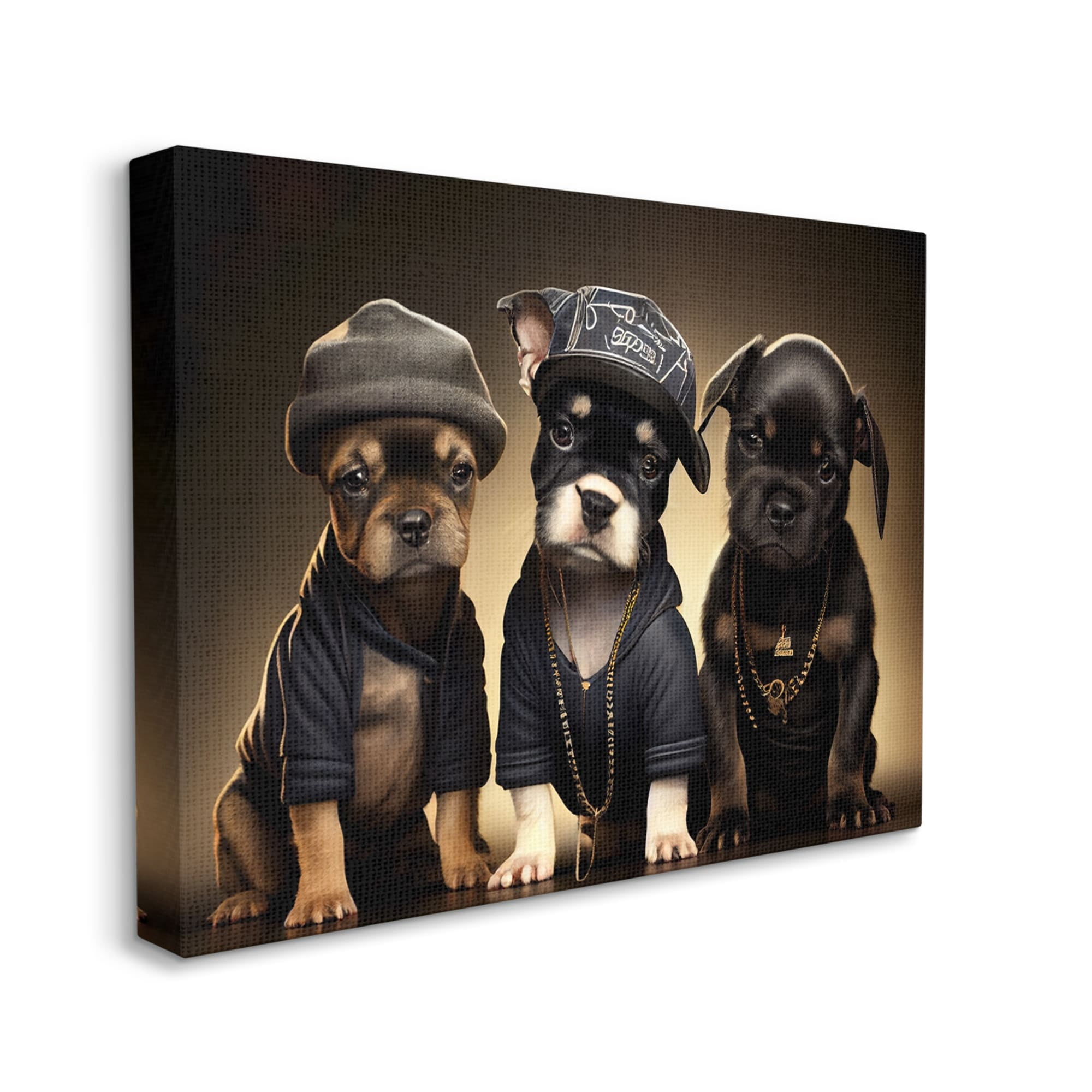 Stupell Industries Bulldog Puppies Urban Outfits Animals & Insects Painting Gallery Wrapped Canvas Print Wall Art