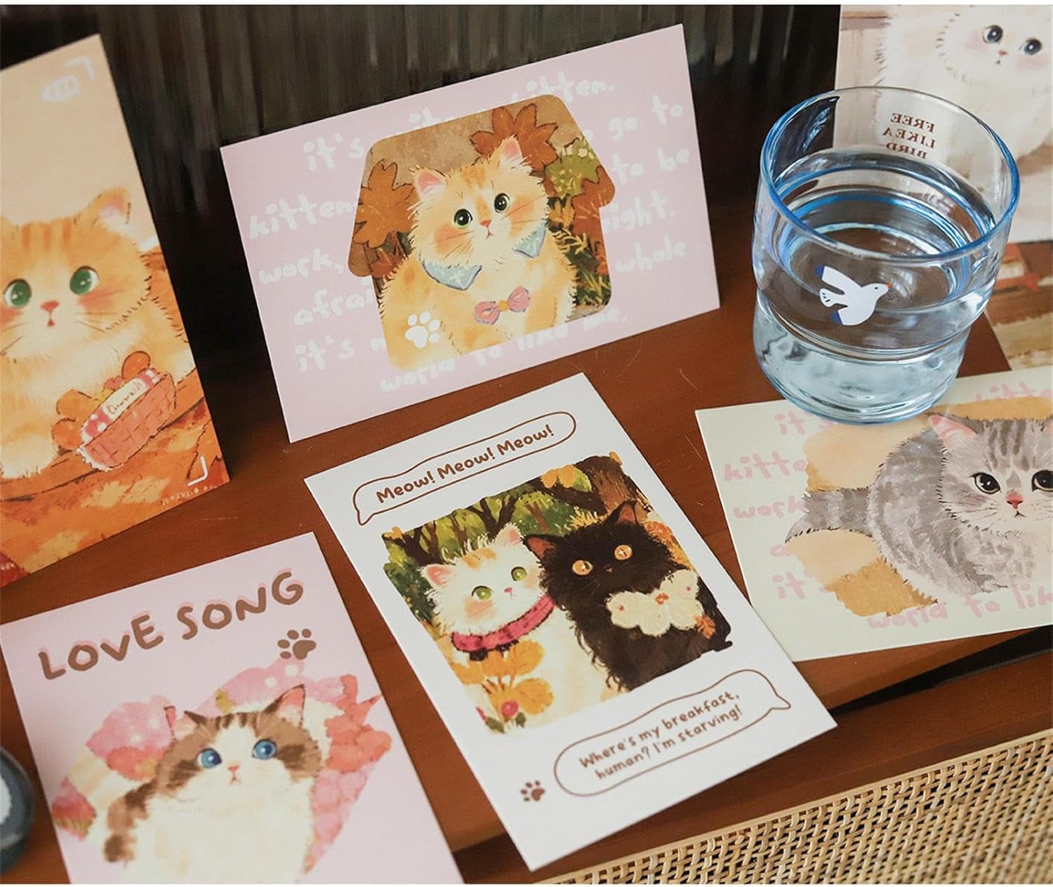 Cute Cat Postcards - Blank Inside, Hand Drawn Kitty Cards for Gifts, Thank You, Birthday, Wall Decor