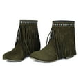 thumbnail image 6 of Dakaela Womens Ankle Fringe Boots Round Toe Suede Tassel Flat Short Booties Casual Wedge Dress Moccasins, 6 of 8