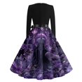 thumbnail image 6 of Women's Halloween Dress Bat Candy Crew Neck 1950s Hepburn Cute Dresses Long Sleeve Cocktail Fall Vintage Dress with Belt 5XL, 6 of 6