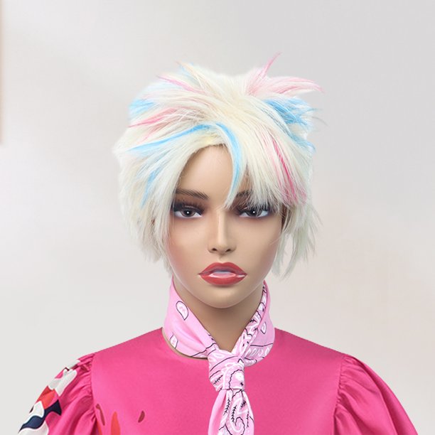 Peggybuy Multicoloured Wigs Cosplay Supplies Punk 80s Wig for Ladies Girls Ivory