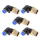 thumbnail image 1 of Conectores de aire de empuje únicos Bargains 5/32" unión rápida de línea de aire de 90 grados plástico metal 1/4" BSPT 5 piezas azul negro tono dorado, 1 of 1